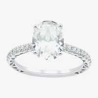 (H-I / Si1-Si2) Womens 2 3/4 CT. T.W. Lab Grown White Diamond 10K Gold Oval Side Stone Engagement Ring