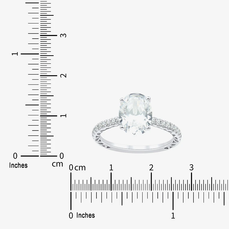 (H-I / Si1-Si2) Womens 2 3/4 CT. T.W. Lab Grown White Diamond 10K Gold Oval Side Stone Engagement Ring