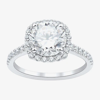 (H-I / Si1-Si2) Womens 3 CT. T.W. Lab Grown White Diamond 14K Gold Round Side Stone Halo Engagement Ring