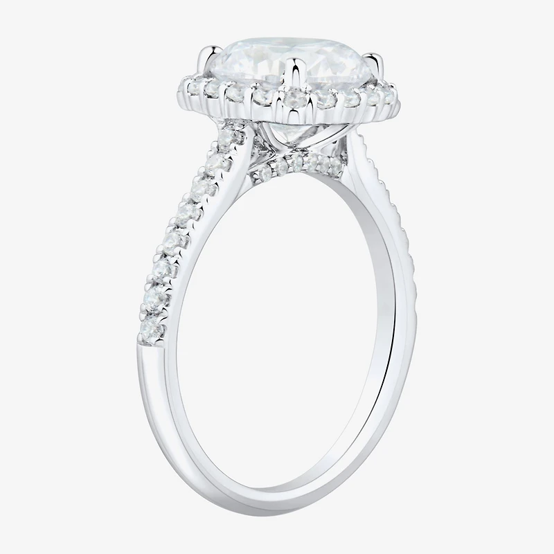 (H-I / Si1-Si2) Womens 3 CT. T.W. Lab Grown White Diamond 14K Gold Round Side Stone Halo Engagement Ring