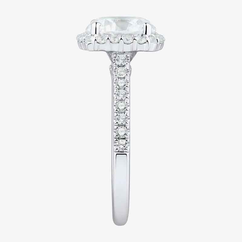 (H-I / Si1-Si2) Womens 3 CT. T.W. Lab Grown White Diamond 14K Gold Round Side Stone Halo Engagement Ring