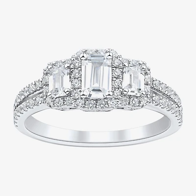 (H-I / Si1-Si2) Womens 1 1/4 CT. T.W. Lab Grown White Diamond Sterling Silver Side Stone 3-Stone Engagement Ring