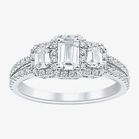 (H-I / Si1-Si2) Womens 1 1/4 CT. T.W. Lab Grown White Diamond Sterling Silver Side Stone 3-Stone Engagement Ring