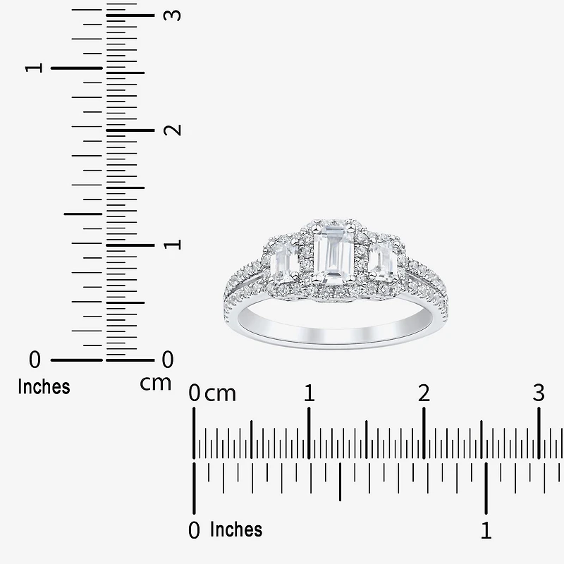 (H-I / Si1-Si2) Womens 1 1/4 CT. T.W. Lab Grown White Diamond Sterling Silver Side Stone 3-Stone Engagement Ring
