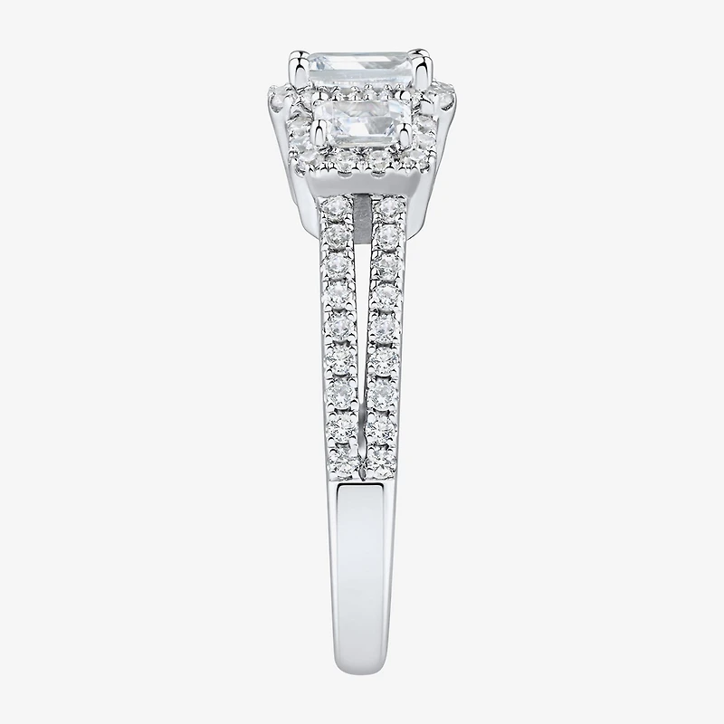 (H-I / Si1-Si2) Womens 1 1/4 CT. T.W. Lab Grown White Diamond Sterling Silver Side Stone 3-Stone Engagement Ring