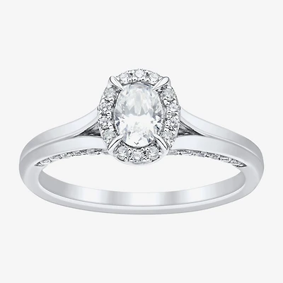 (H-I / Si1-Si2) Womens 3/4 CT. T.W. Lab Grown White Diamond Sterling Silver Oval Halo Engagement Ring