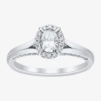 (H-I / Si1-Si2) Womens 3/4 CT. T.W. Lab Grown White Diamond Sterling Silver Oval Halo Engagement Ring