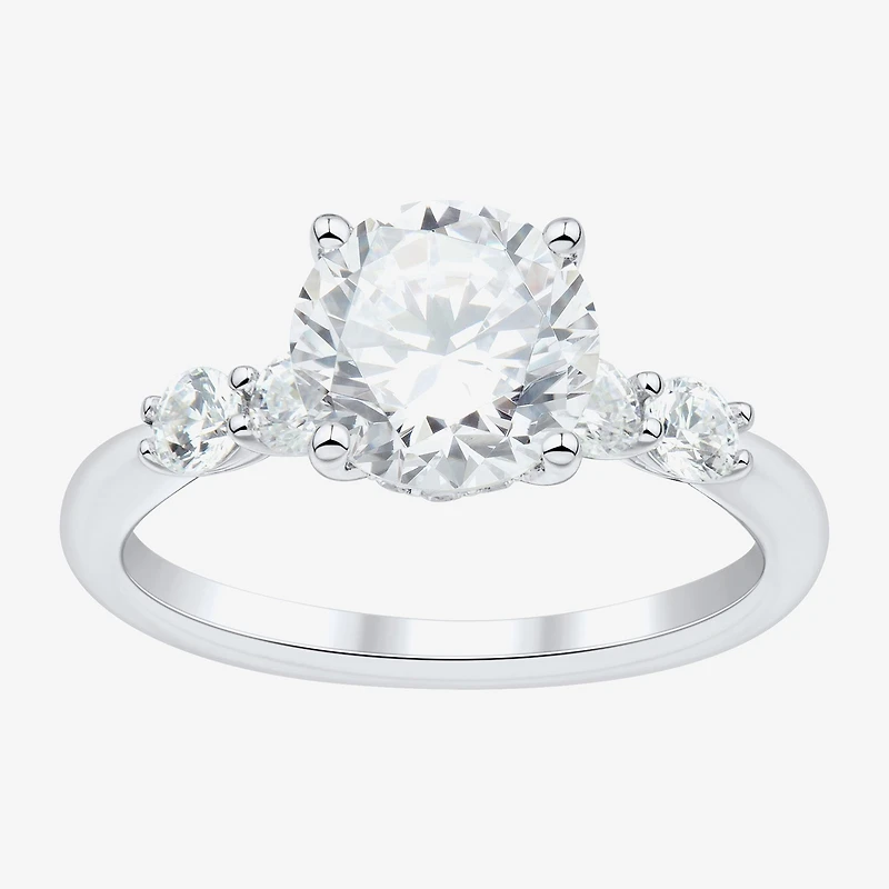 (H-I / Si1-Si2) Womens 2 1/2 CT. T.W. Lab Grown White Diamond 10K Gold Round Side Stone Engagement Ring