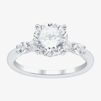 (H-I / Si1-Si2) Womens 2 1/2 CT. T.W. Lab Grown White Diamond 10K Gold Round Side Stone Engagement Ring