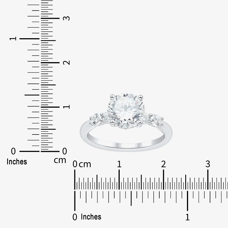 (H-I / Si1-Si2) Womens 2 1/2 CT. T.W. Lab Grown White Diamond 10K Gold Round Side Stone Engagement Ring