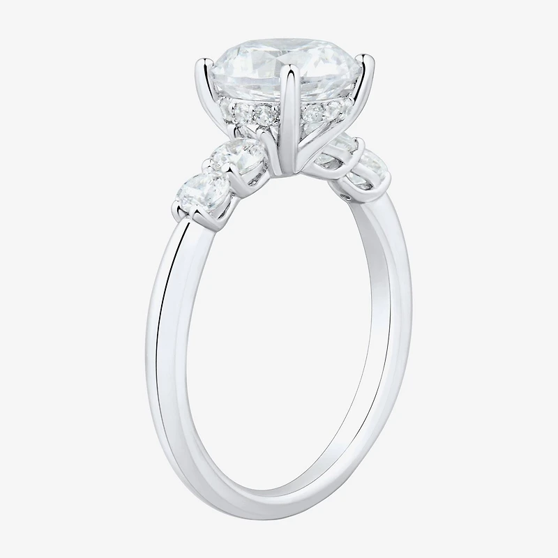 (H-I / Si1-Si2) Womens 2 1/2 CT. T.W. Lab Grown White Diamond 10K Gold Round Side Stone Engagement Ring