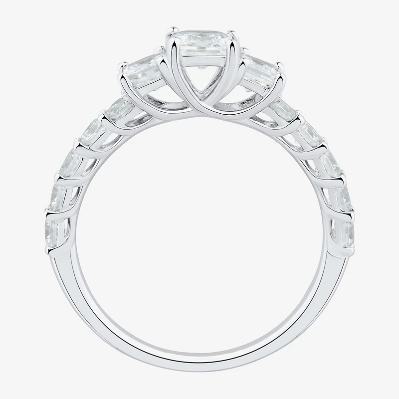 Love Lives Forever Womens 1 1/2 CT. T.W. White Diamond 10K Gold Round Side Stone 3-Stone Engagement Ring
