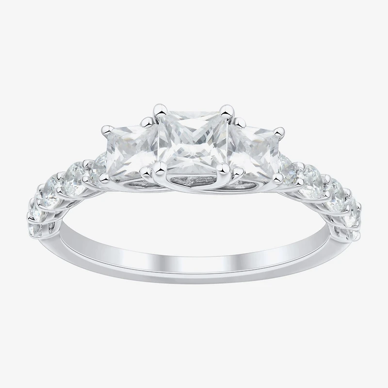 Love Lives Forever Womens 1 1/2 CT. T.W. White Diamond 10K Gold Round Side Stone 3-Stone Engagement Ring