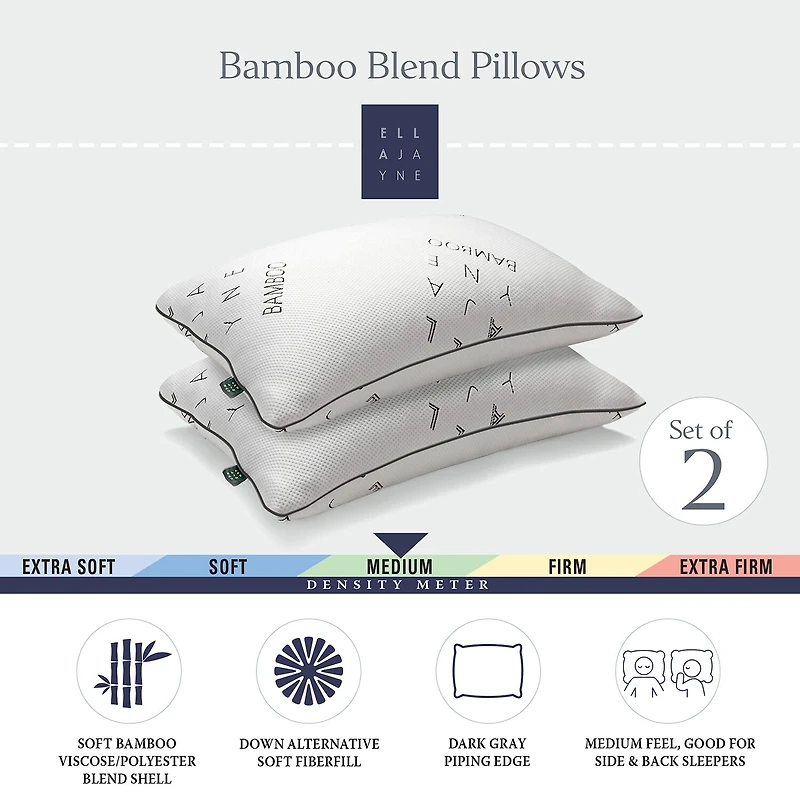 Ella Jayne Viscose from Bamboo Down Alternative Medium Density Bed Pillow Set of 2