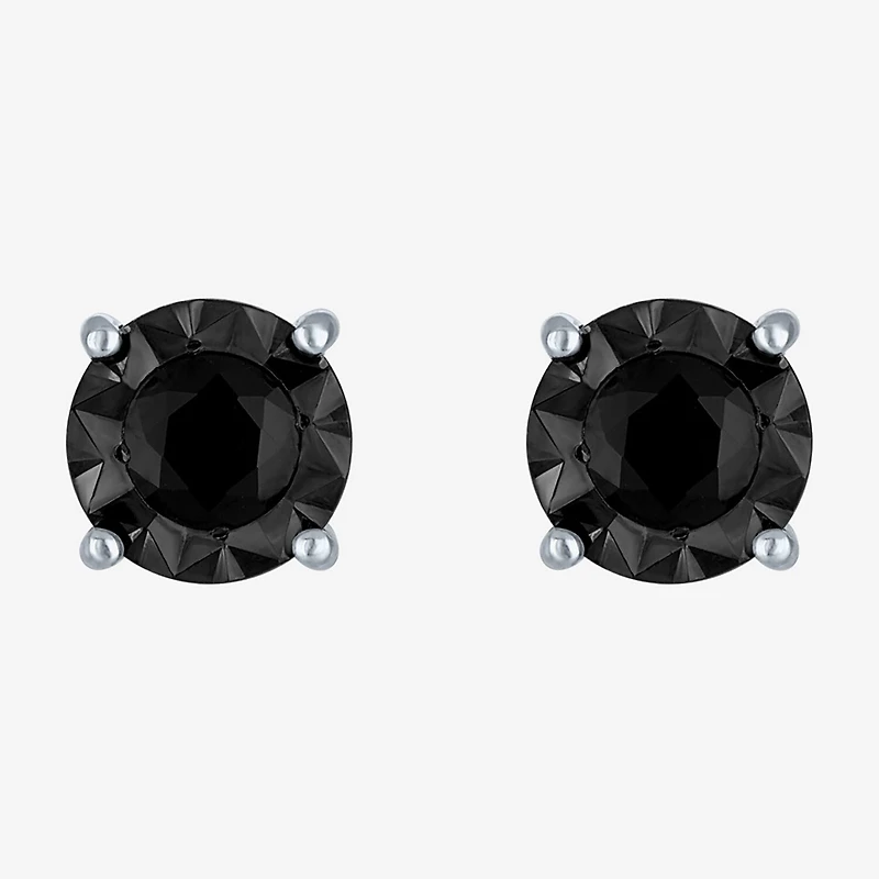 1/2 CT. T.W. Natural Black Diamond Sterling Silver 6.5mm Round Stud Earrings