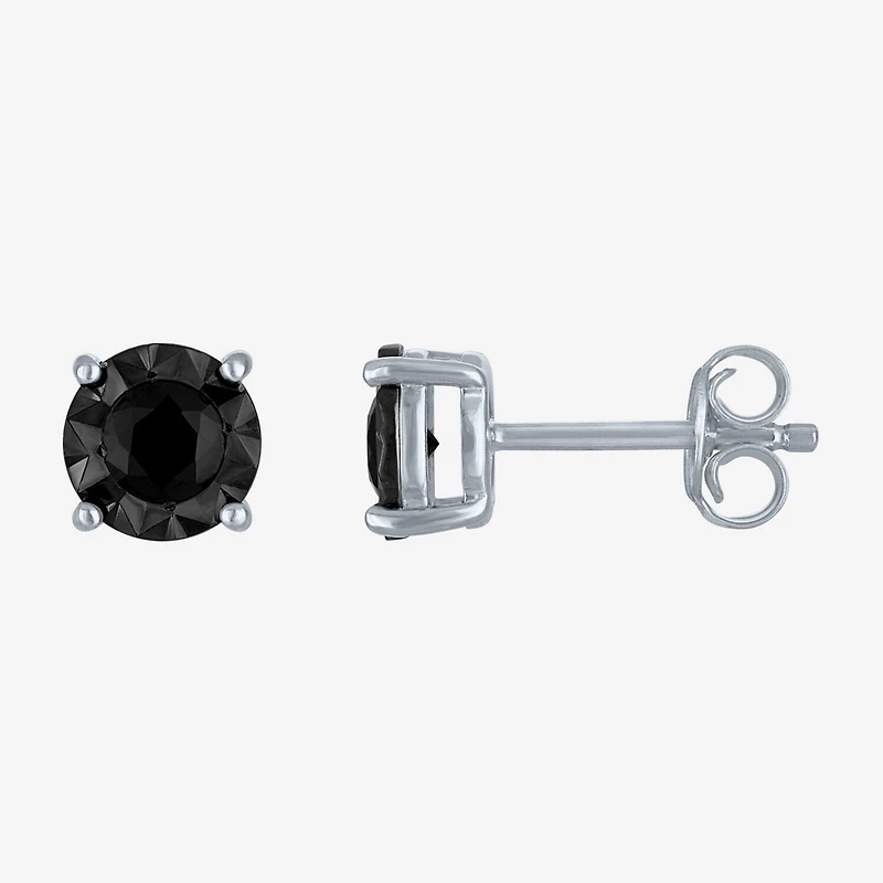 1/2 CT. T.W. Natural Black Diamond Sterling Silver 6.5mm Round Stud Earrings