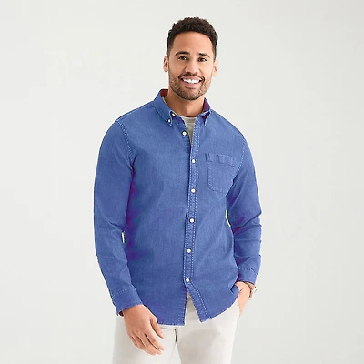 St. John's Bay Denim Mens Long Sleeve Classic Fit Button-Down Shirt