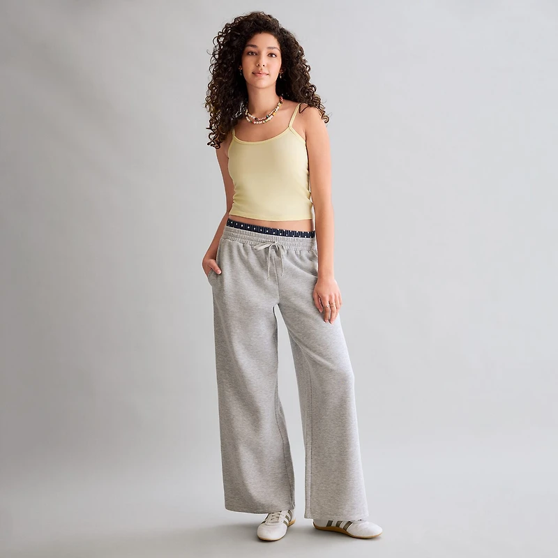 Arizona Womens Juniors Wide Leg Mid Rise Fleece Sweatpant