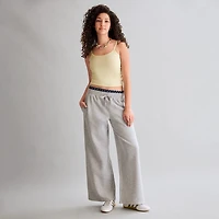 Arizona Womens Juniors Wide Leg Mid Rise Fleece Sweatpant