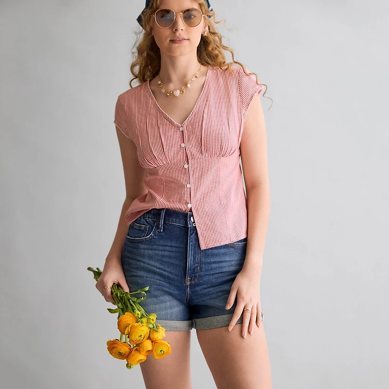 Arizona Curvy Womens 4" Mid Rise Juniors Denim Short
