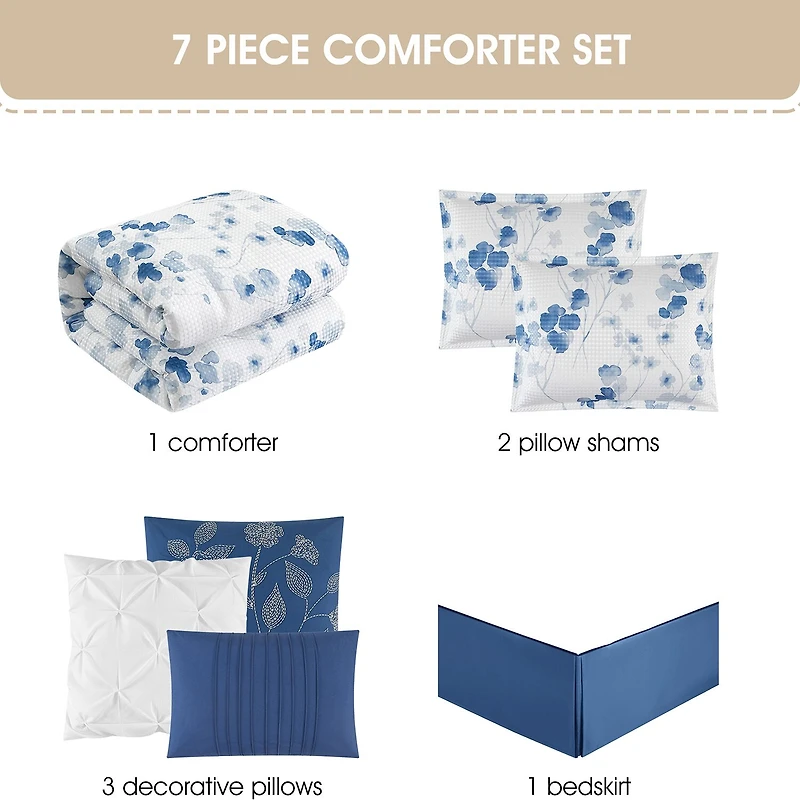 Stratford Park Melani Waffle Floral 7-pc. Easy Care Comforter Set
