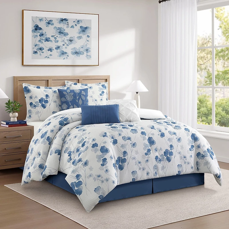 Stratford Park Melani Waffle Floral 7-pc. Easy Care Comforter Set