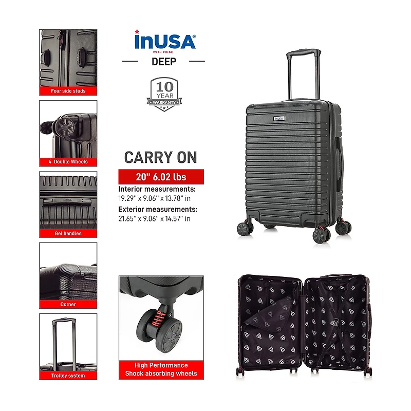 InUSA Deep 20 Inch Hardside Lightweight Carry-On Spinner Luggage