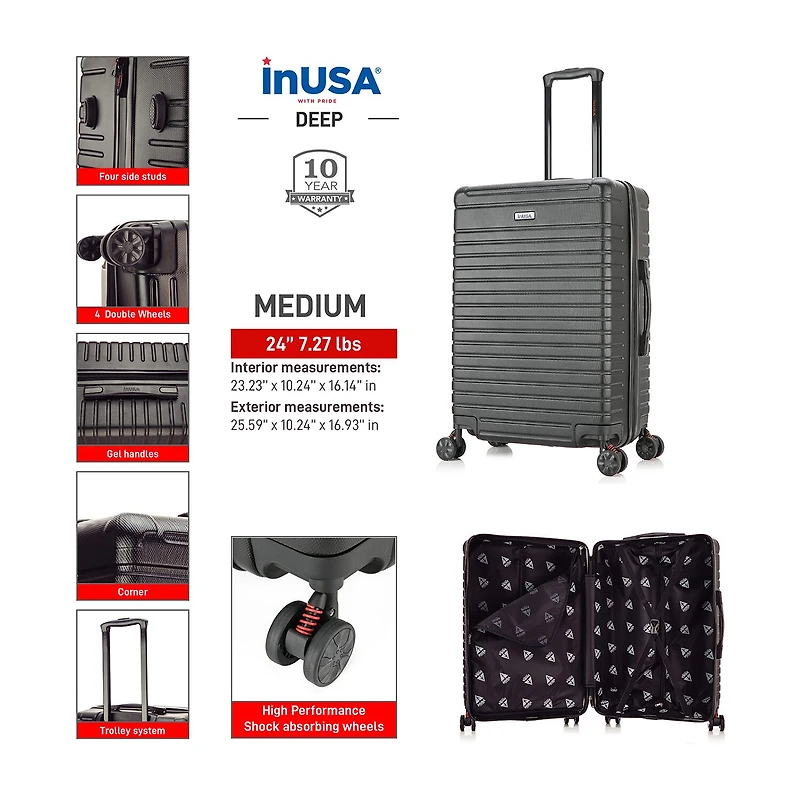 InUSA Deep Inch Hardside Lightweight Checked Spinner Luggage