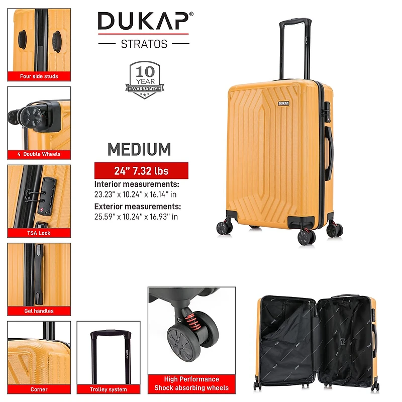 Dukap Stratos 24 Inch Hardside Lightweight Checked Spinner Luggage
