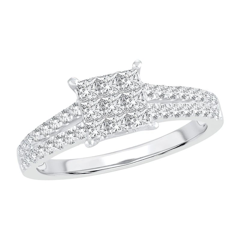 Womens CT. T.W. Natural White Diamond 10K Gold Side Stone Engagement Ring
