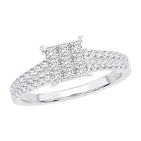 Womens CT. T.W. Natural White Diamond 10K Gold Side Stone Engagement Ring