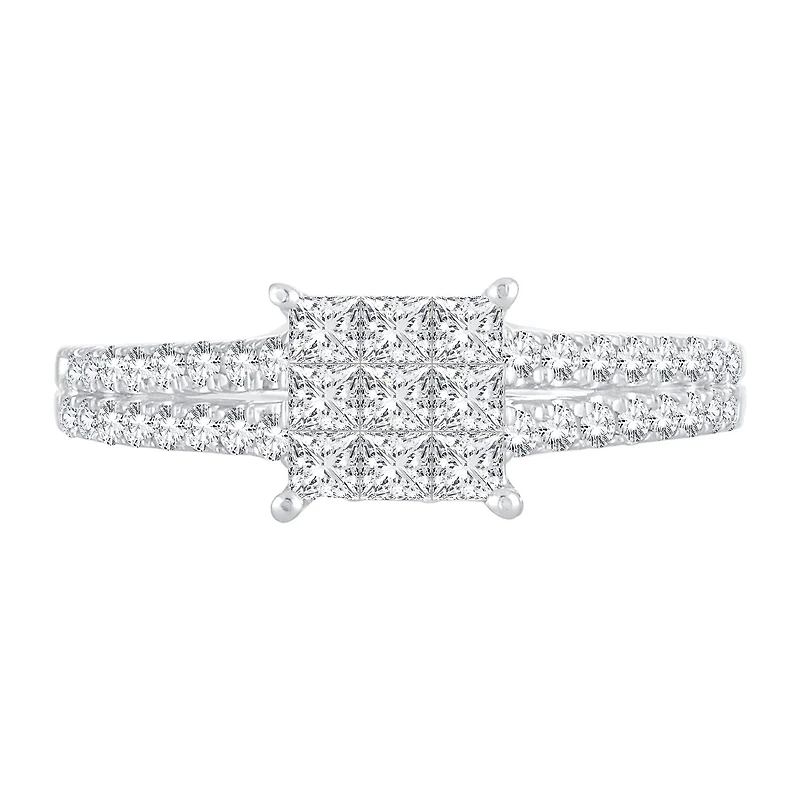Womens CT. T.W. Natural White Diamond 10K Gold Side Stone Engagement Ring