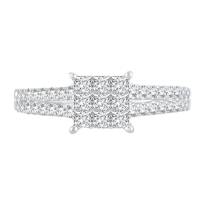 Womens CT. T.W. Natural White Diamond 10K Gold Side Stone Engagement Ring