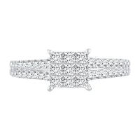 Womens CT. T.W. Natural White Diamond 10K Gold Side Stone Engagement Ring
