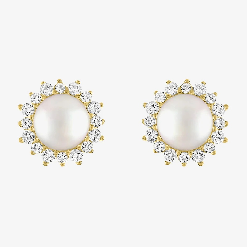 White Cultured Freshwater Pearl 14K Gold Over Silver 9.5mm Stud Earrings