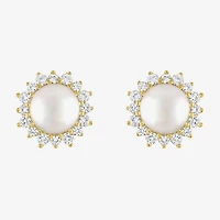 White Cultured Freshwater Pearl 14K Gold Over Silver 9.5mm Stud Earrings