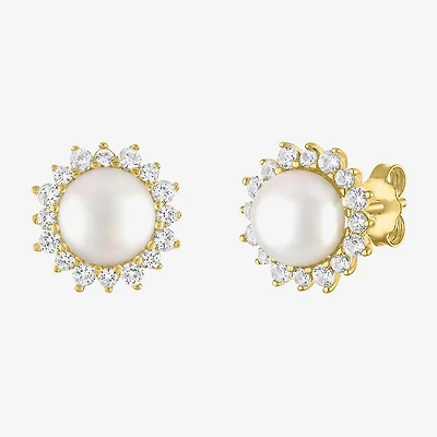 White Cultured Freshwater Pearl 14K Gold Over Silver 9.5mm Stud Earrings
