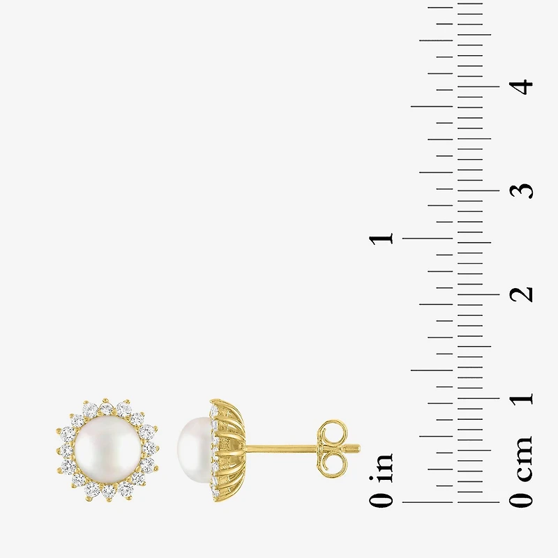 White Cultured Freshwater Pearl 14K Gold Over Silver 9.5mm Stud Earrings