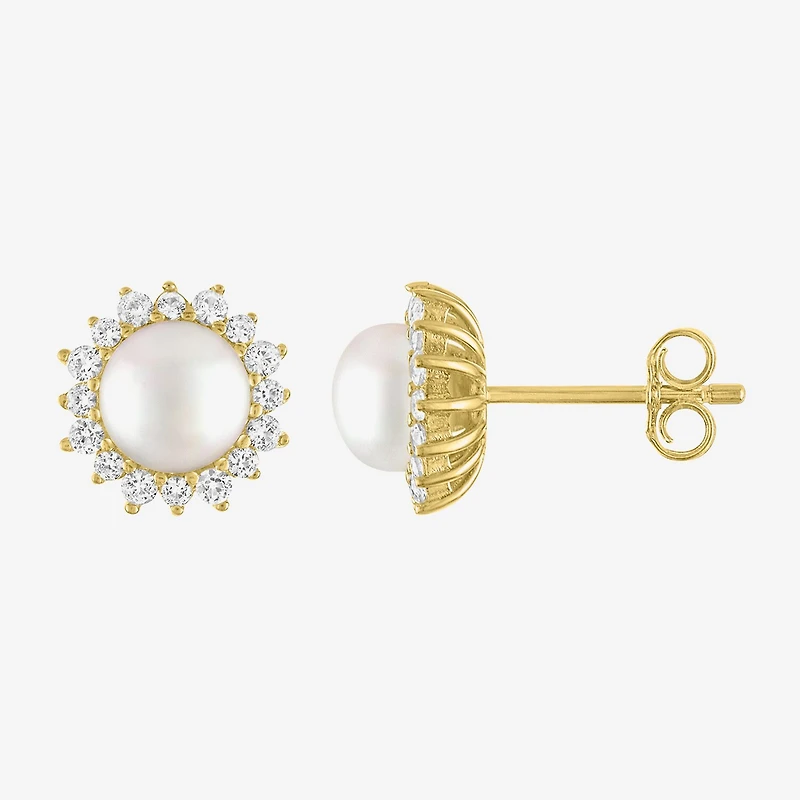 White Cultured Freshwater Pearl 14K Gold Over Silver 9.5mm Stud Earrings