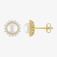 White Cultured Freshwater Pearl 14K Gold Over Silver 9.5mm Stud Earrings