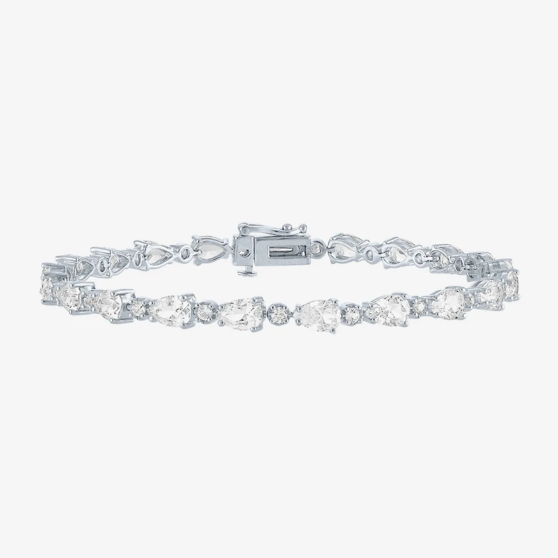 Womens Lab Created White Sapphire Sterling Silver Inch Tennis Bracelet