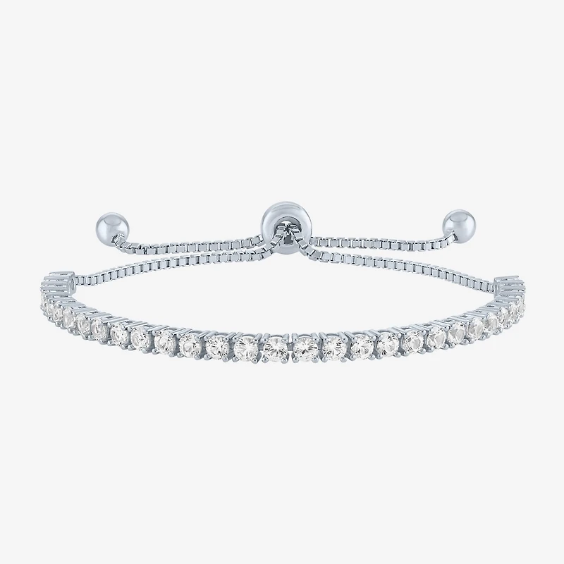 Womens Lab Created White Sapphire Sterling Silver Bolo Bracelet