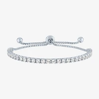 Womens Lab Created White Sapphire Sterling Silver Bolo Bracelet