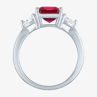 Womens Lab Created Red Ruby Sterling Silver Side Stone Cocktail Ring