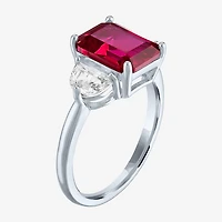 Womens Lab Created Red Ruby Sterling Silver Side Stone Cocktail Ring