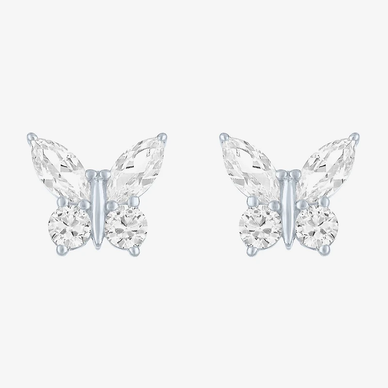Lab Created White Sapphire Sterling Silver 10mm Butterfly Stud Earrings