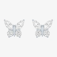 Lab Created White Sapphire Sterling Silver 10mm Butterfly Stud Earrings