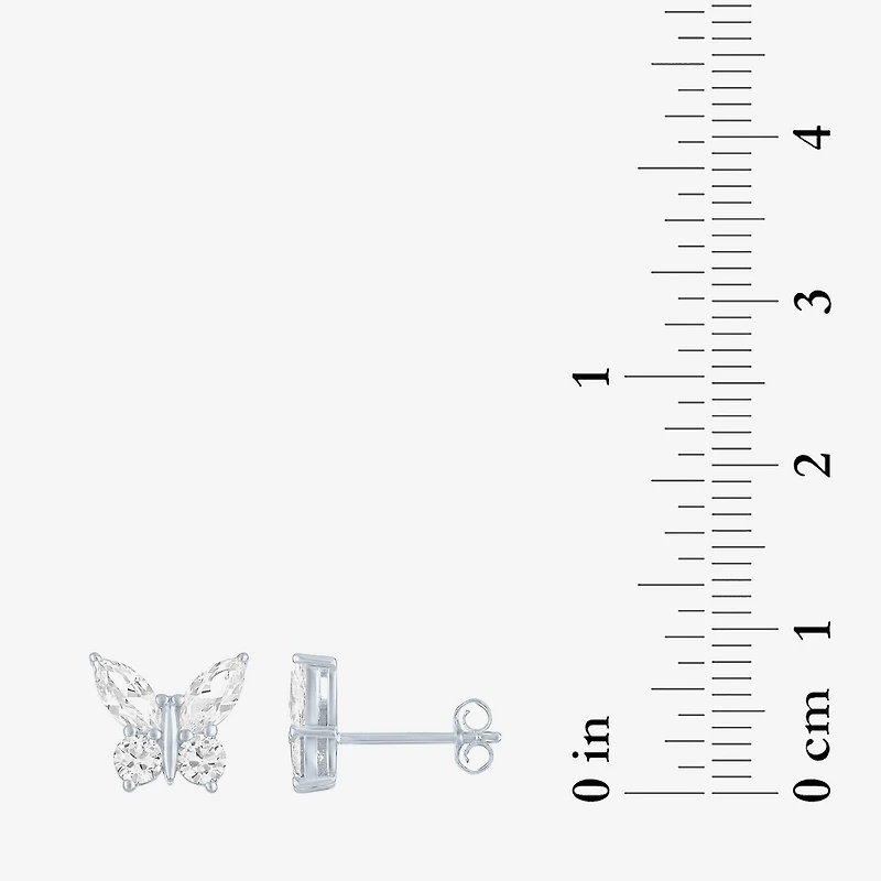 Lab Created White Sapphire Sterling Silver 10mm Butterfly Stud Earrings