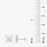 Lab Created White Sapphire Sterling Silver 10mm Butterfly Stud Earrings
