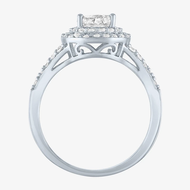 Womens Lab Created White Sapphire Sterling Silver Round Halo Cocktail Ring